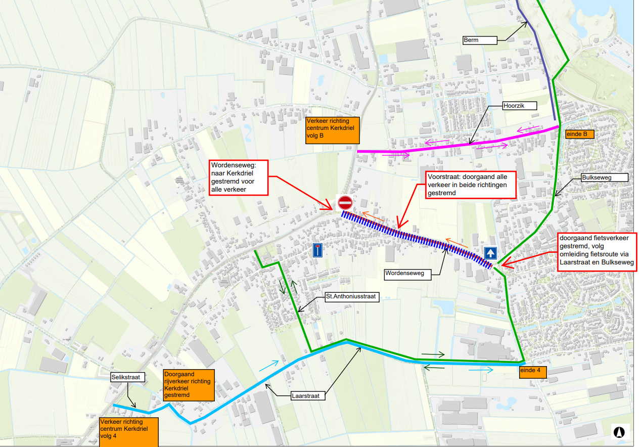 Sitiatietekening omleiding verkeer Wordenseweg 